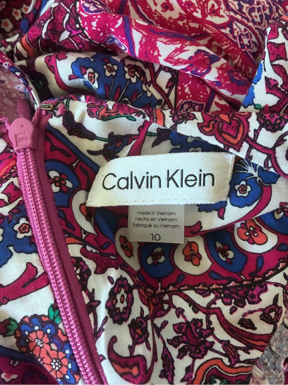 Calvin Klein Boho Patchwork Purple Blue Pink Paisley Faux Wrap Maxi Dress Sz 10 - Picture 9 of 10